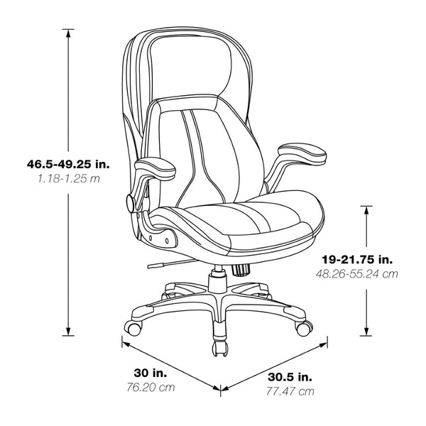 OSP Home Furnishings Bonded Leather Executive Office Chair with Lumbar Support and Ergonomic Adjustable Seat Silver ECH620636-EC3
