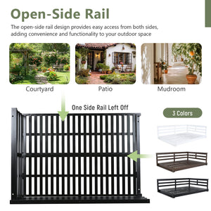 English Elm TOPMAX Acacia Wood Porch Swing Bed with 96" Hemp Ropes, Open-Side Minimalist Patio Lounger, 350lb Capacity Black N717P265860B