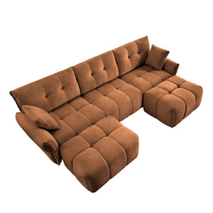 English Elm 3 Seater Chenille Sofa with Ottoman Tufted Arms Solid Wood Frame Lounge Couch Burnt Orange W714S01664