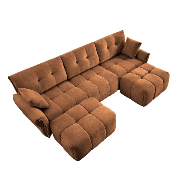 English Elm 3 Seater Chenille Sofa with Ottoman Tufted Arms Solid Wood Frame Lounge Couch Burnt Orange W714S01664