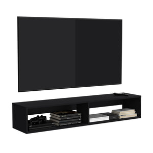 English Elm Warrior Floating TV Stand 59" Wall Shelf with Two Open Shelves, Cable Management, Sturdy 50lb Capacity Black 65 L x 18 W x 3.6 H B070P224232