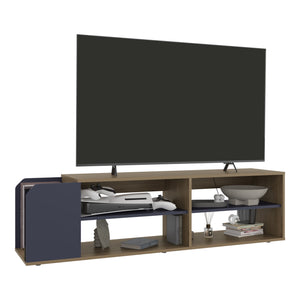 English Elm Solene Modern TV Stand with Open Shelves, Blue Walnut Finish, Durable Engineered Wood Media Console B070P391789