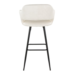 English Elm Margarite 30" Cream Faux Leather Barstool Set of 2 — Contemporary Black Metal Frame, Armrests & Footrest B202S00623