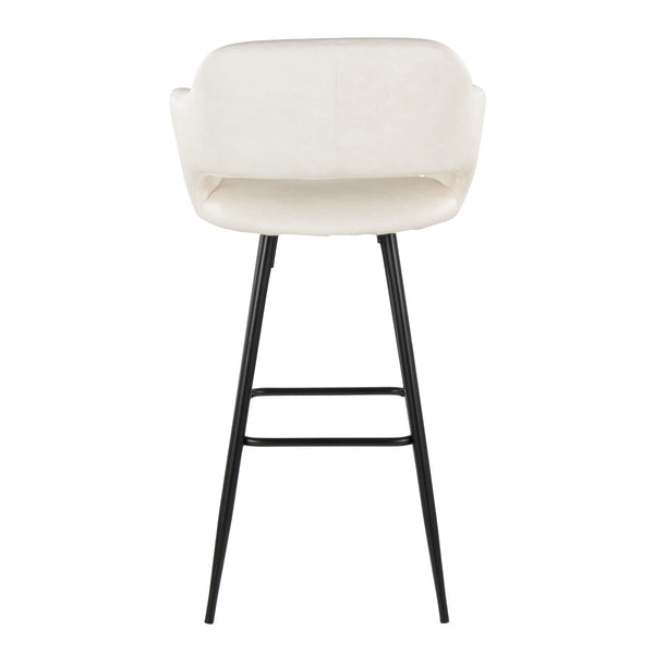 English Elm Margarite 30" Cream Faux Leather Barstool Set of 2 — Contemporary Black Metal Frame, Armrests & Footrest B202S00623