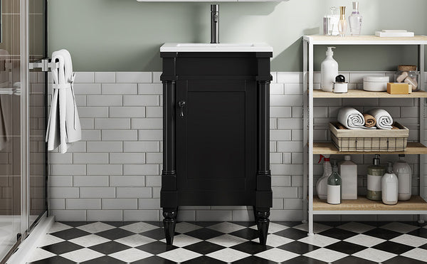 English Elm 18-Inch Modern Bathroom Vanity with Sink Compact Retro Design Durable MDF & Solid Wood Legs Storage-Friendly Black N710P257401B