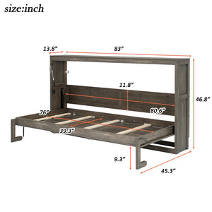 English Elm Twin Size Murphy Bed With Integrated Led Light - Space-Saving Foldable Cabinet For Stylish Living N7090004013D-GIGA