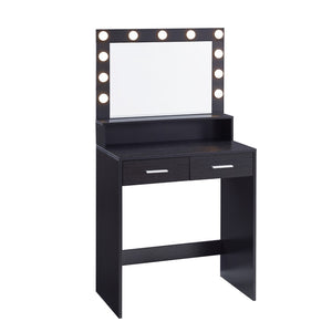 English Elm Vanity Desk With Mirror & Adjustable Lights, Spacious 2-Drawer Dresser For Organized Makeup Routine W2386P369671-GIGA