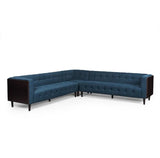 Christopher Knight Home® Navy Blue 3-Piece Fabric Sectional Sofa Set with Rubberwood Legs, Corner Chair - 114x114x30.75