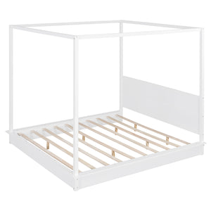 English Elm King LED Canopy Bed Frame King Size White Modern Platform with Support Slats, No Box Spring Needed, 600lb Capacity N820S10007K
