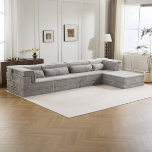 English Elm Compression Mahjong Sofa - Versatile Convertible Floor Seating With Ottoman, Pet-Friendly Fleece Fabric W3723S00036