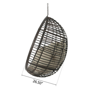 English Elm Christopher Knight Home® - HANGING Basket Chair with Water-Resistant Cushions, Durable PE Rattan & Steel Frame for Indoors Outdoors Khaki+Brown 60654.00BSTMBN
