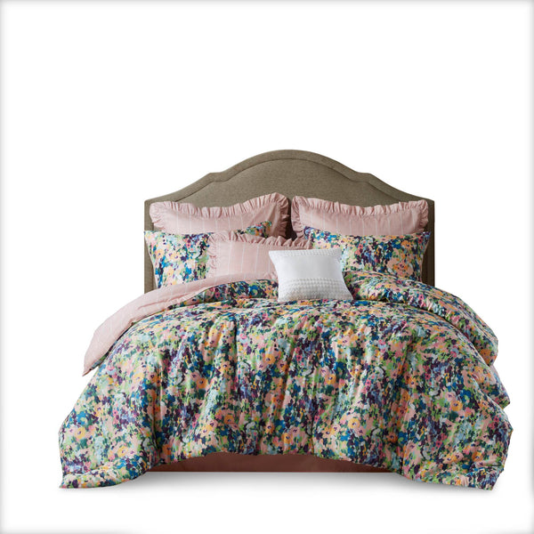 JLA Home Madison Park - 8PCS Reversible Cottage Chic Comforter Set – Abstract Floral Print, Breathable Cotton, Plush Fill, OEKO-TEX Certified MP10-8724