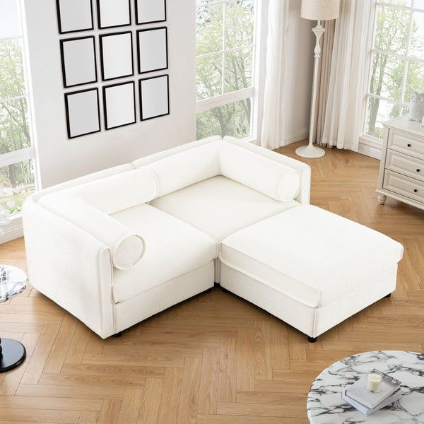 English Elm Stylish White Chenille 2-Seater Loveseat With Hidden Storage, Ergonomic Support, And Modern Design W714S01035-GIGA