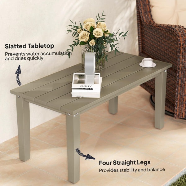 English Elm Outsunny Hdpe Slatted Rectangle Patio Coffee Table Weather Resistant Outdoor Brown W2225P485628