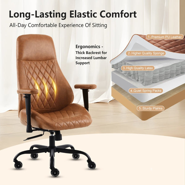 English Elm Leather Executive Desk Chair with Lumbar Support Flip Armrests and Swivel Base T5339P435829