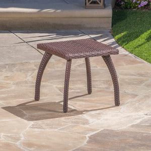 English Elm Christopher Knight Home® - HONOLULU Rattan Side Table with Powder-Coated Iron Frame – Compact 17.75" Square Accent Table, Stylish Brown 57555.00IRN