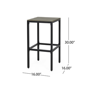 English Elm Christopher Knight Home® - EZRA Outdoor Acacia Bar Stool Set of 2 — Handcrafted Teak Finish Wood Tops, Sturdy Iron Frames Black+Grey 70262.00GRY