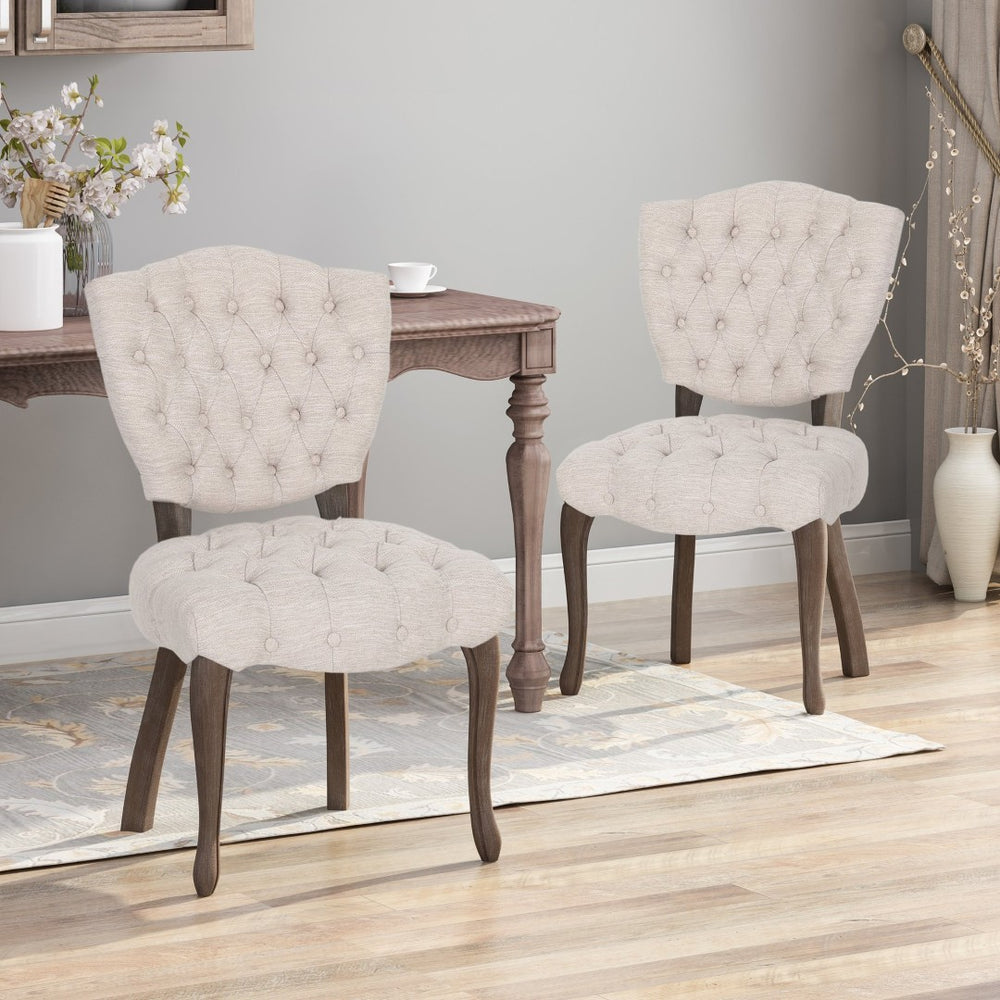English Elm Kd Button Tufted Dining Chairs Set of 2 Rubberwood Scrolled Legs Vintage Style 61624.00FBGE
