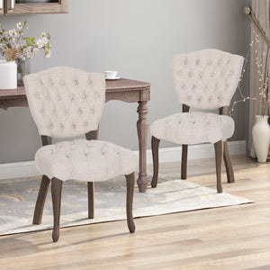 English Elm Kd Button Tufted Dining Chairs Set of 2 Rubberwood Scrolled Legs Vintage Style 61624.00FBGE