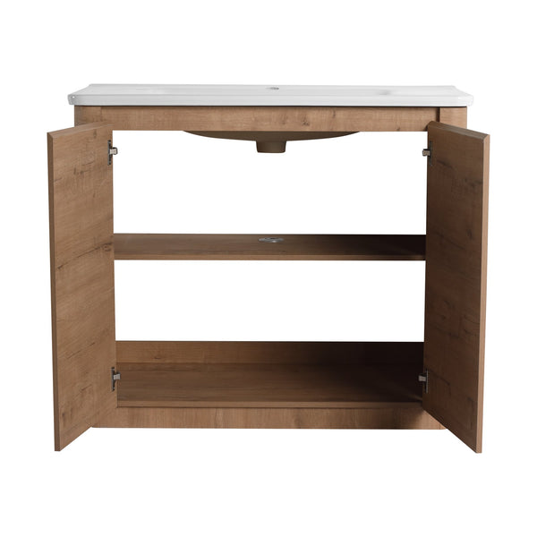 English Elm 40'' Freestanding Bathroom Vanity With White Ceramic Sink & Soft-Close Doors - Stylish Storage Solution W999S00401
