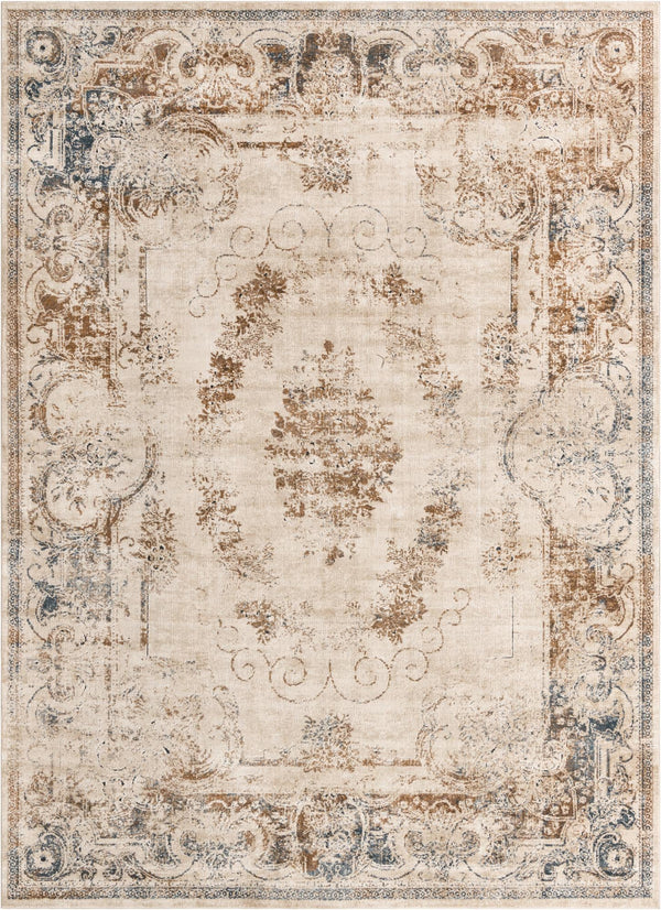 Unique Loom Chateau Lincoln Machine Made Border Rug Blue Cream, Brown/Gray/Beige 9' 0" x 12' 2"