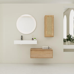 English Elm 30 Inch Wall-Mounted Bathroom Vanity With Soft-Close Drawer & Resin Sink, Space-Saving Design W999S00348