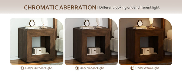 English Elm Rustic Wood End Table With Led Lighting & Integrated Power Hub - Stylish 2-Tier Storage Solution W1550P330032-GIGA