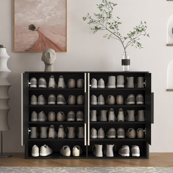 English Elm Shoe Cabinet with Four Doors Adjustable Shelves Entryway Organizer Modern Storage Unit W1321S00040