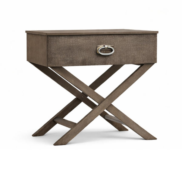 English Elm Xavier Washed Gray Wood Nightstand with Embossed Drawer and Nickel Hardware B078P474885