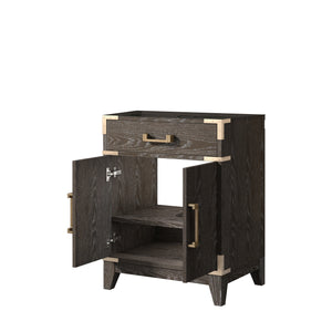 English Elm Brown Oak Single Bath Vanity - Compact 24" W Ready-To-Install Unit With Soft-Close Storage Cabinet B2731P259738