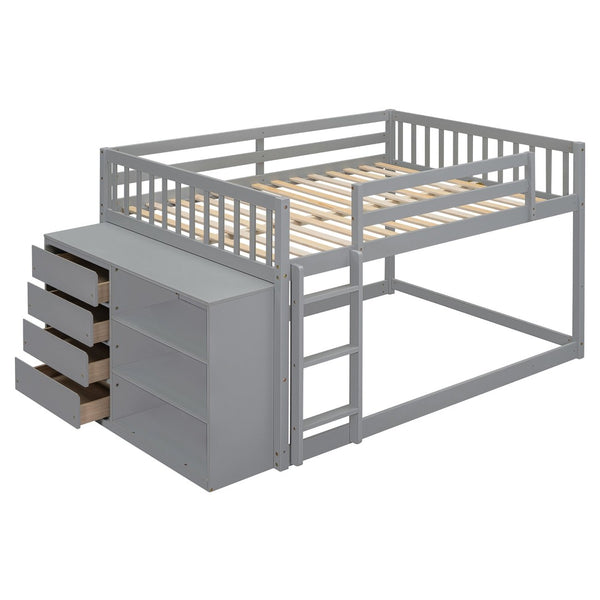 English Elm Full Over Bunk Bed with Four Drawers Three Shelves Pine and Mdf Kids Frame Gray LT000267AAE-1