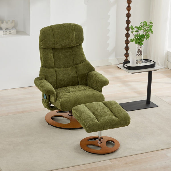 English Elm 069dr-ergonomic Swivel Recliner with Massage Heating Chenille Wingback Lounge Chair Green W527S00011