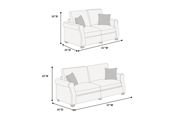 English Elm Black Corduroy Upholstered Sofa and Loveseat Set for Contemporary Living Rooms Fog B011S02182