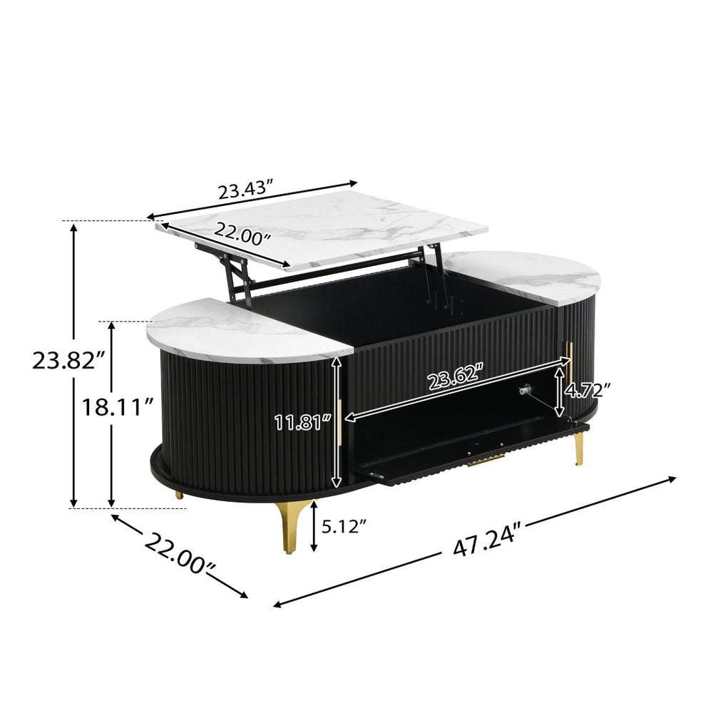 English Elm Modern Mid-century Coffee Table Tambour Doors Open Shelves Warm Wood Living Room Black,Gold,White N770P333549B
