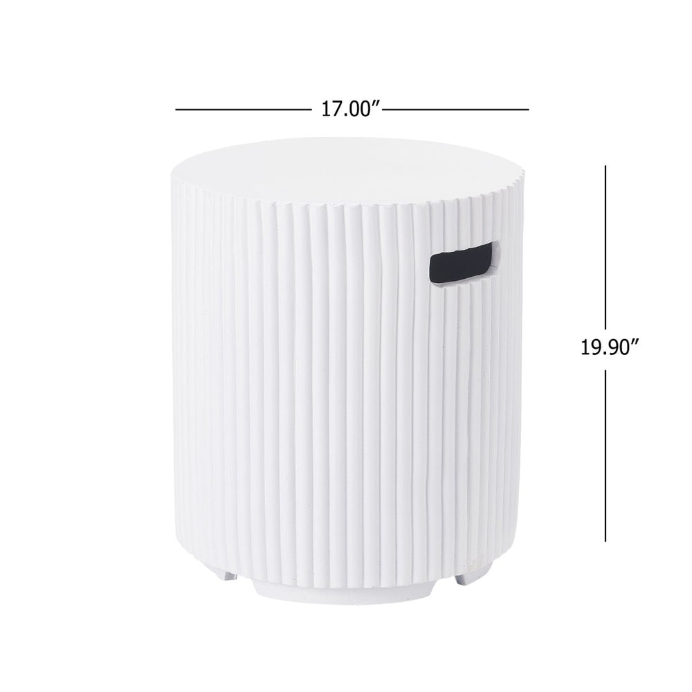English Elm 17x19.9 Mgo Concrete Propane Tank Cover Outdoor Side Table with Metal Base White N772P409042W