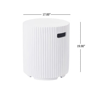 English Elm 17x19.9 Mgo Concrete Propane Tank Cover Outdoor Side Table with Metal Base White N772P409042W