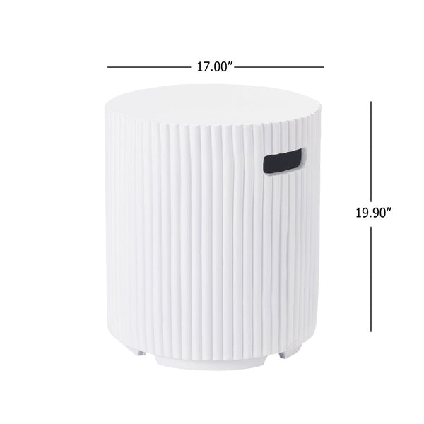 English Elm 17x19.9 Mgo Concrete Propane Tank Cover Outdoor Side Table with Metal Base White N772P409042W