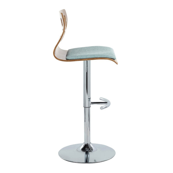 English Elm Adjustable Swivel Barstools Mid-century Modern Teal Fabric Walnut Chrome Set of 2 B202S02181