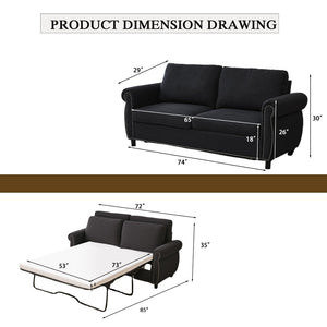 English Elm Sleeper Sofa Bed - Modern 2-Seater Convertible Couch With Memory Foam For Small Spaces, Dark Gray W3696S00005-GIGA