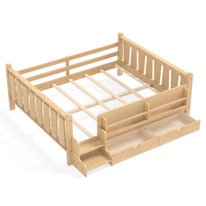 English Elm Queen Bunk Bed with Trundle Solid Pine Kids Car Themed Frame Built-in Bookshelf Light Natural W1580S00544