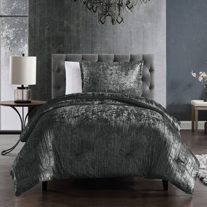 English Elm Turin Plush Crinkle Velvet 2-Piece Comforter Set Twin with Brushed Polyester Backing and Sham () Charcoal B340P341987