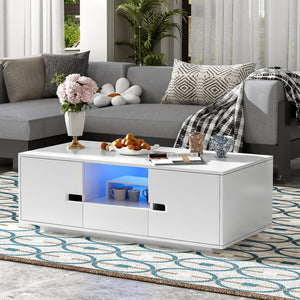 English Elm Vibe Modern High Gloss Rectangle Coffee Table With Storage & 16-Color Led Lights For Stylish Living Room N724P294656K-GIGA