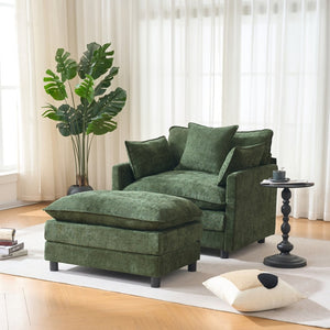 English Elm 39.4" Chenille Club Chair with Ottoman Solid Wood Frame Contemporary Living Room Seat Green W3244P427726
