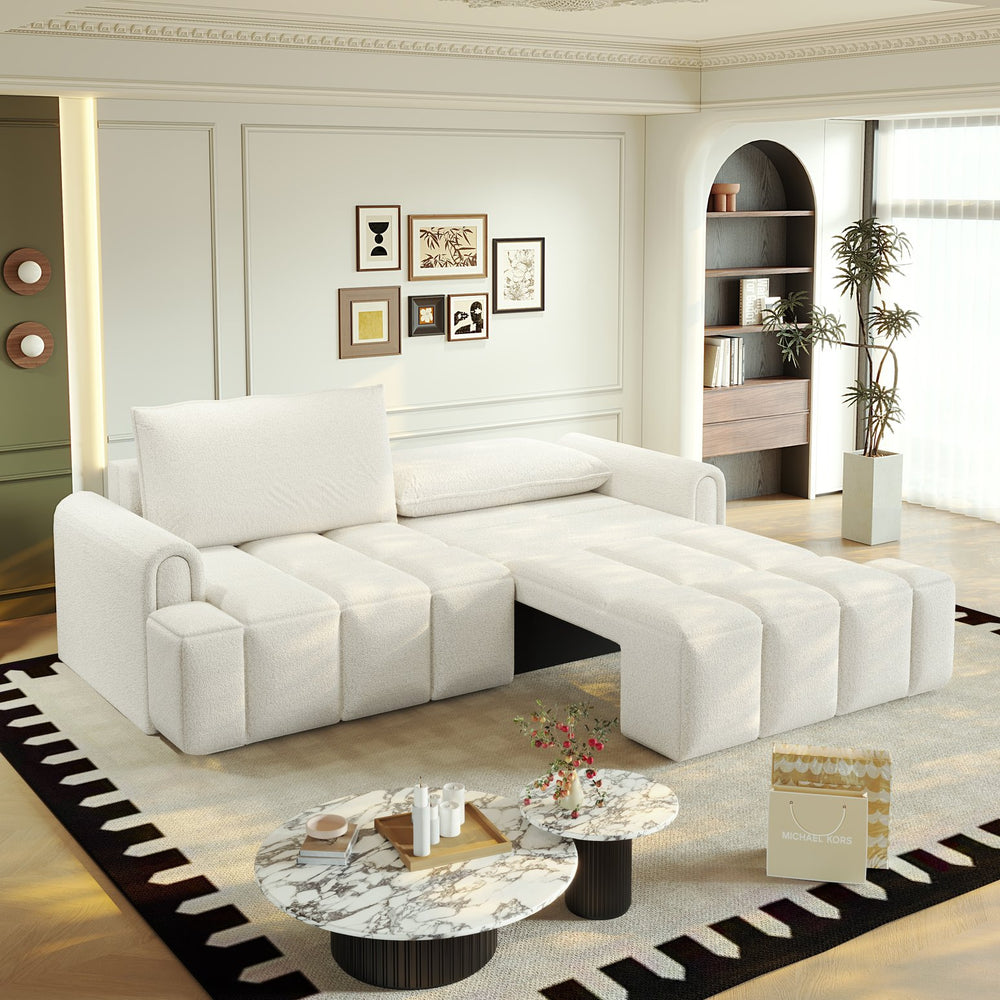 English Elm 90.2" 3-in-1 Convertible Sleeper Sofa Bed with Teddy Fabric & Storage, King-Size Comfort for Living Beige+White W1885S00249