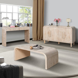 English Elm 59'' Vintage Crafted Entryway Table with Hidden Handle Drawers, Three-Dimensional Stripes, Easy Assembly, Stylish Storage for Hallway and Living Room Natural Wood Wash W1445P214058