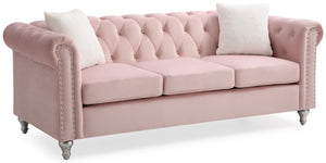 English Elm Raisa Velvet Tufted Sofa with Jeweled Buttons, Nailhead Accents, Pocketed Coil Cushions & Pillows Pink 15 L x 26 W x 34 H B078S00105