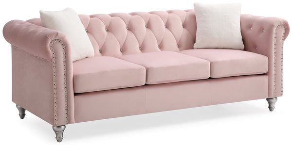 English Elm Raisa Velvet Tufted Sofa with Jeweled Buttons, Nailhead Accents, Pocketed Coil Cushions & Pillows Pink 15 L x 26 W x 34 H B078S00105