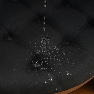 English Elm Modern Round Oversized Ottoman Coffee Table with Button Tufting, Waterproof Linen, Wheels & Lower Wood Shelf for Storage and Seating Black+Brown N735P180224B