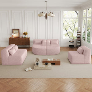 English Elm 144" Upholstered L-Shape Sofa with Bouclé Fabric, Plush Pocket-Spring Seats & Five Pillows for Living Room Pink N719S001850P