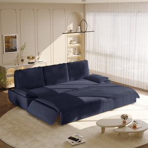 English Elm 94.5" King Convertible Sleeper Sofa Corduroy Upholstered Chaise Lounge Guest Room Bed Blue W1885S00310